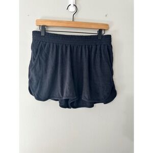 Nation LTD Womens Black‎ Terry Cloth Lounge Shorts Elastic Waist Pockets Size L